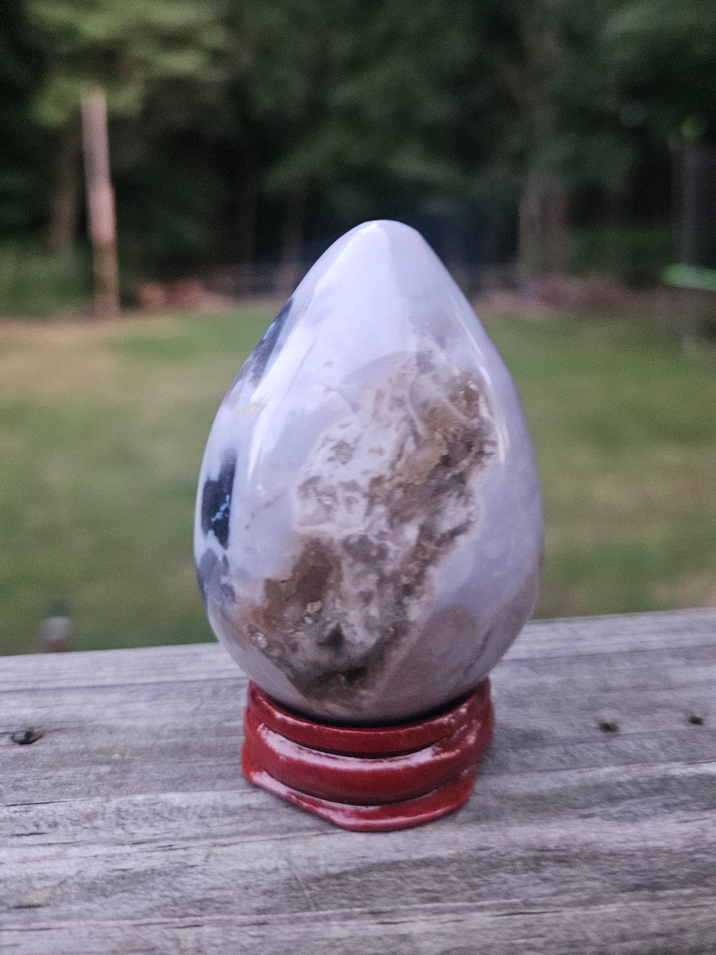 Rainbow Moonstone Egg with druzy