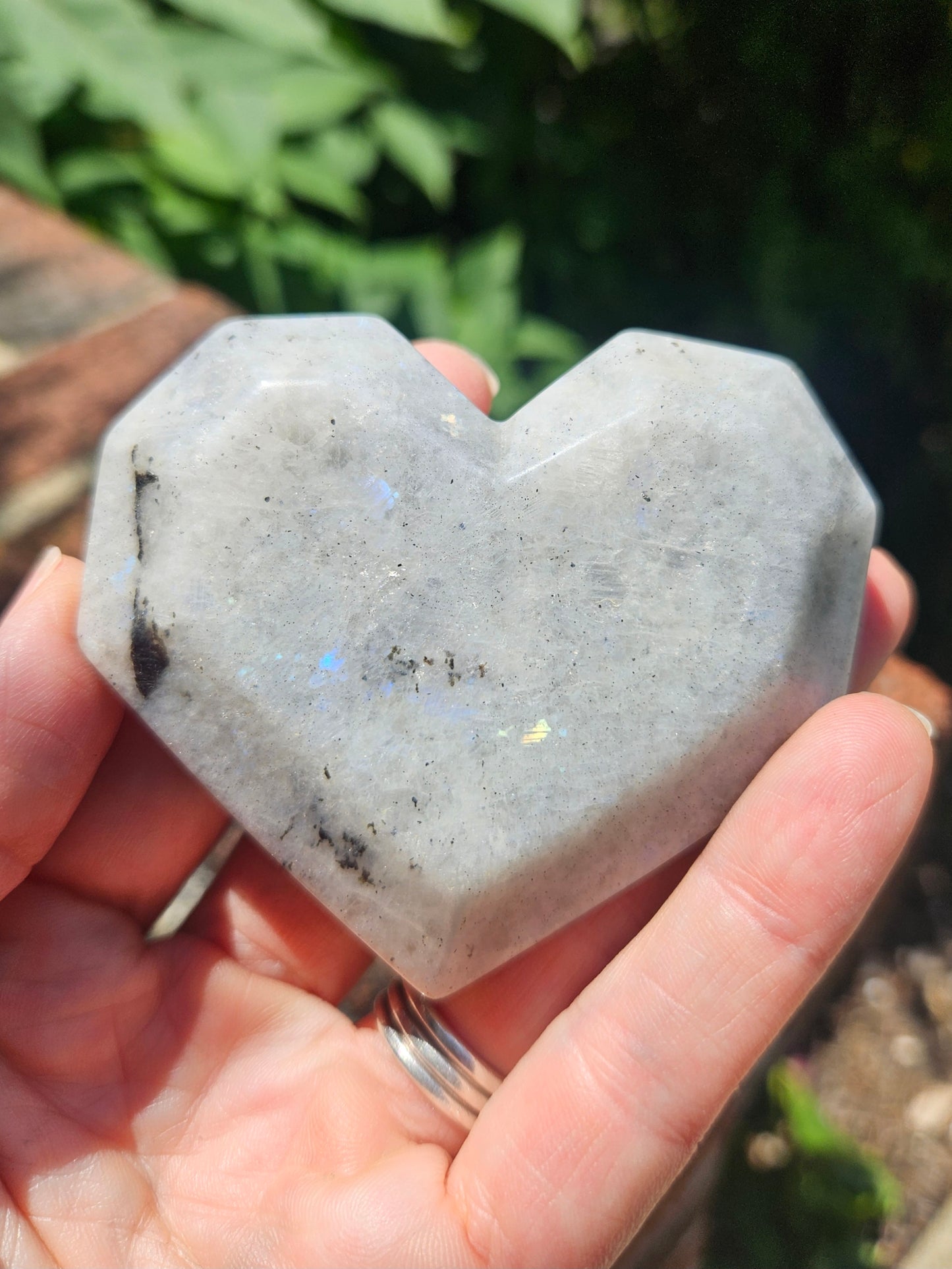 Rainbow Moonstone Faceted Heart 🌙✨