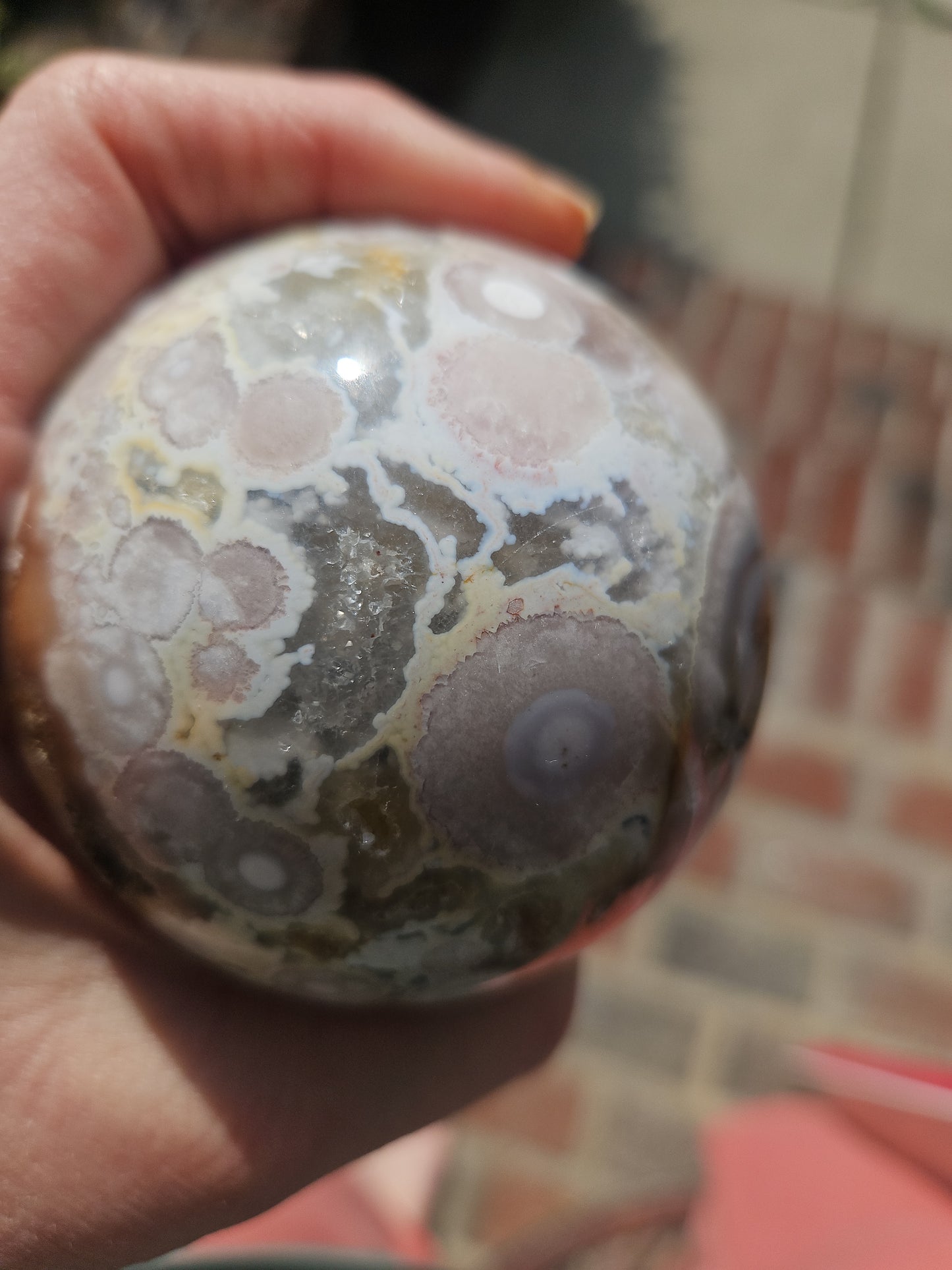 Flower agate sphere