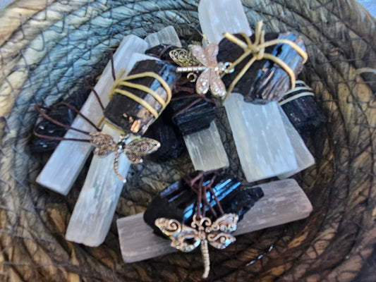 Yin Yang bundle - Black Tourmaline and Selenite