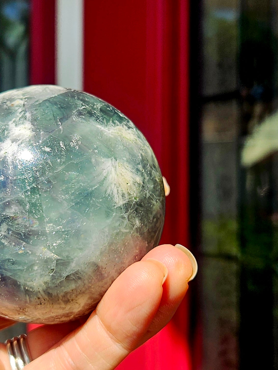 Feather Fluorite sphere
