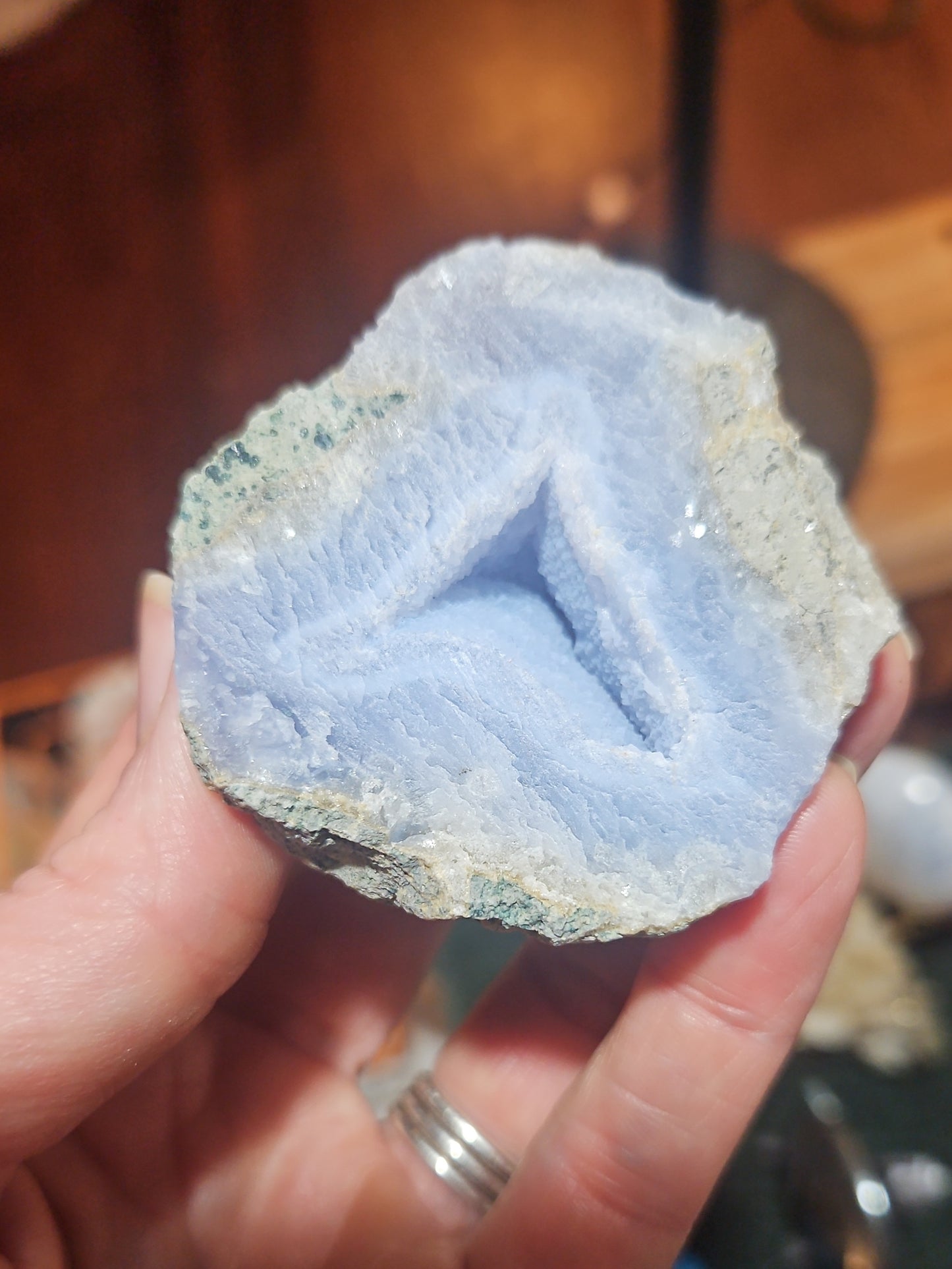 Blue aragonite 'geode'