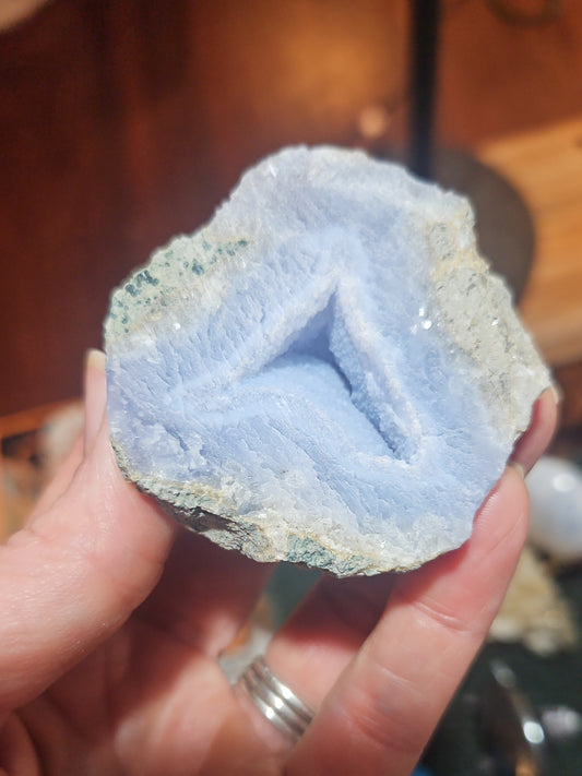 Blue aragonite 'geode'