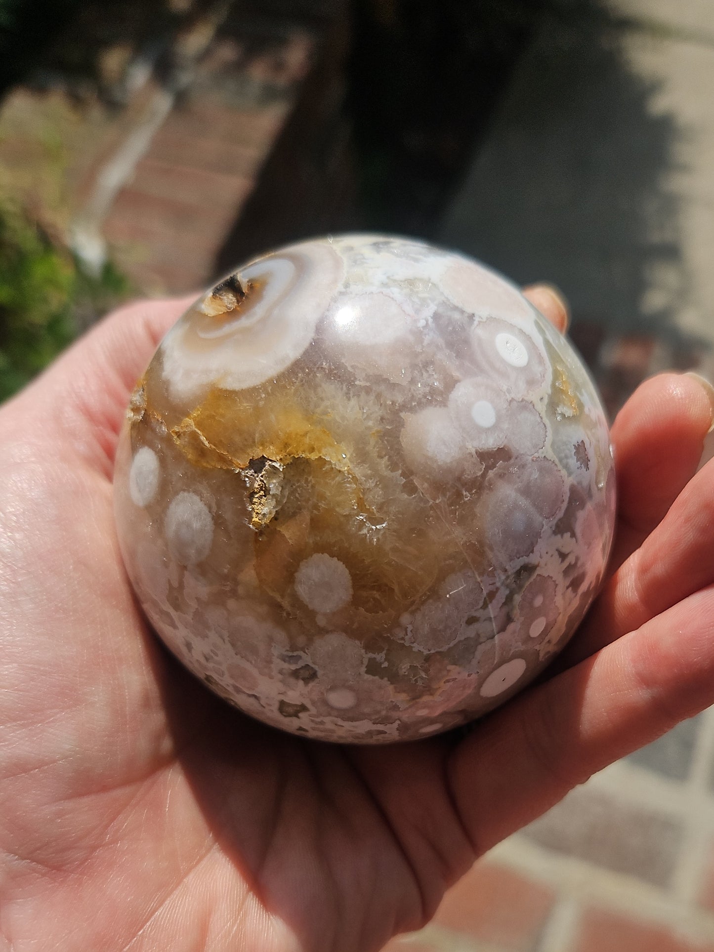 Flower agate sphere