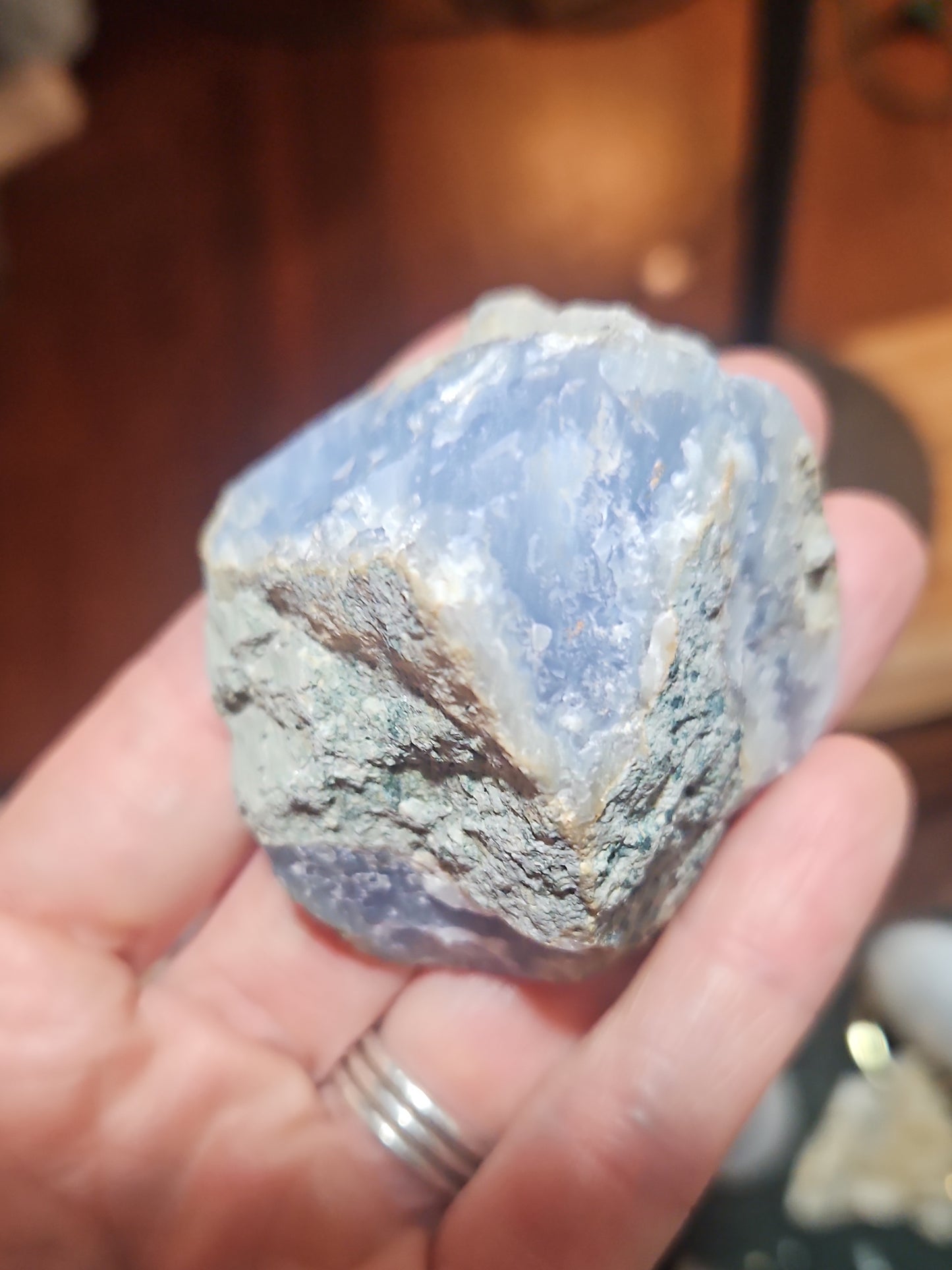 Blue aragonite 'geode'