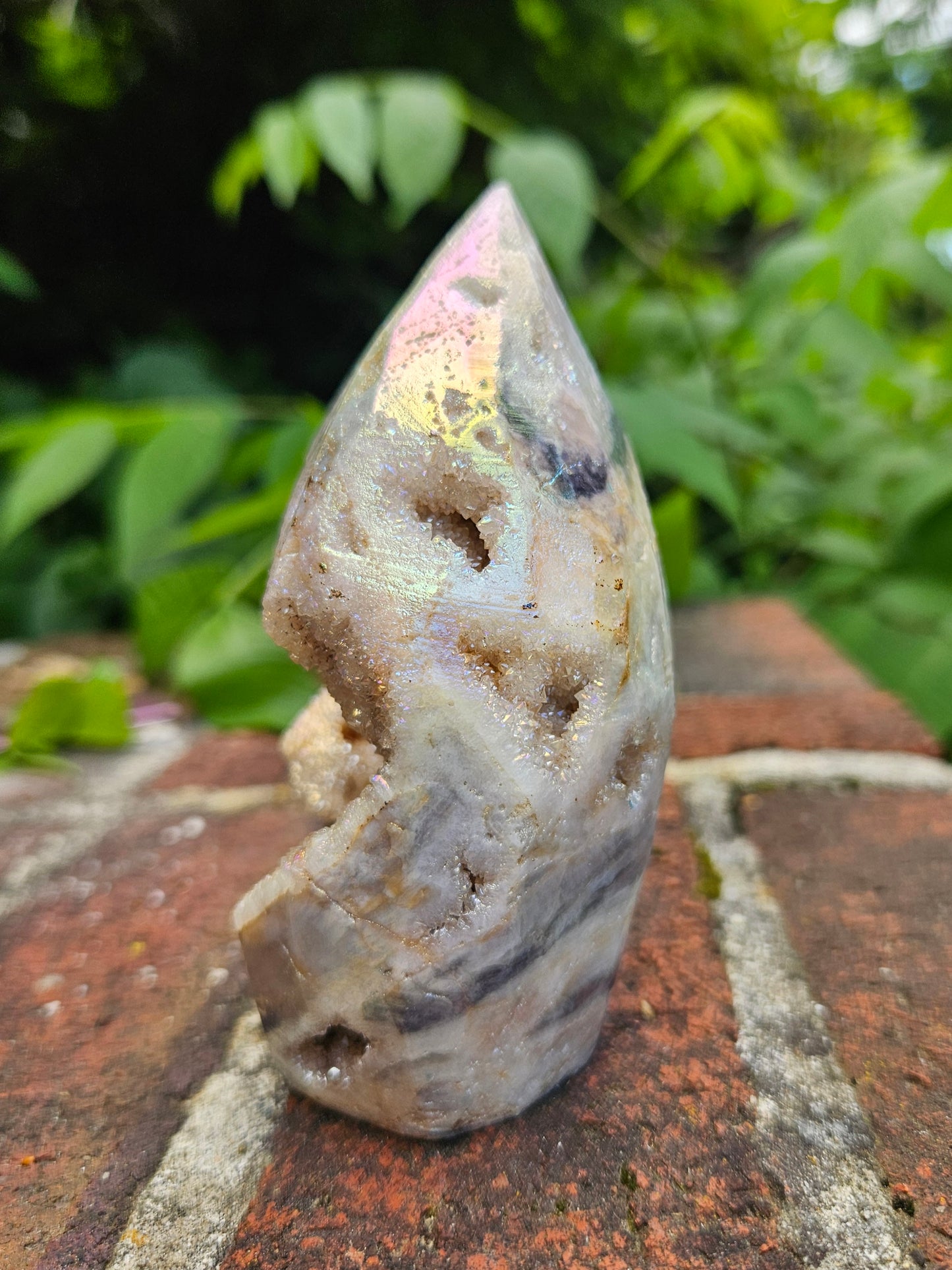 Peach Moonstone druzy flame Aura coated
