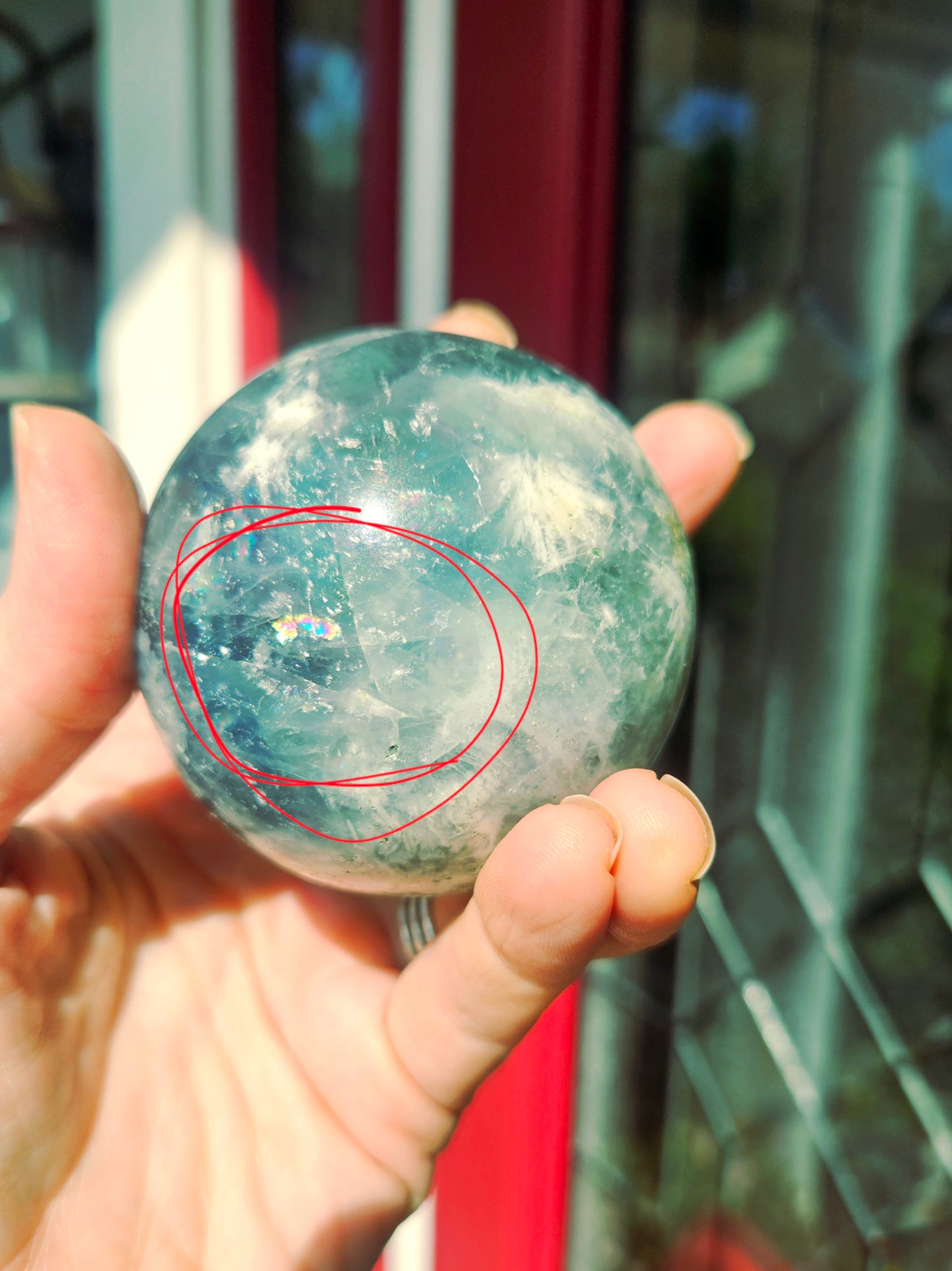 Feather Fluorite sphere