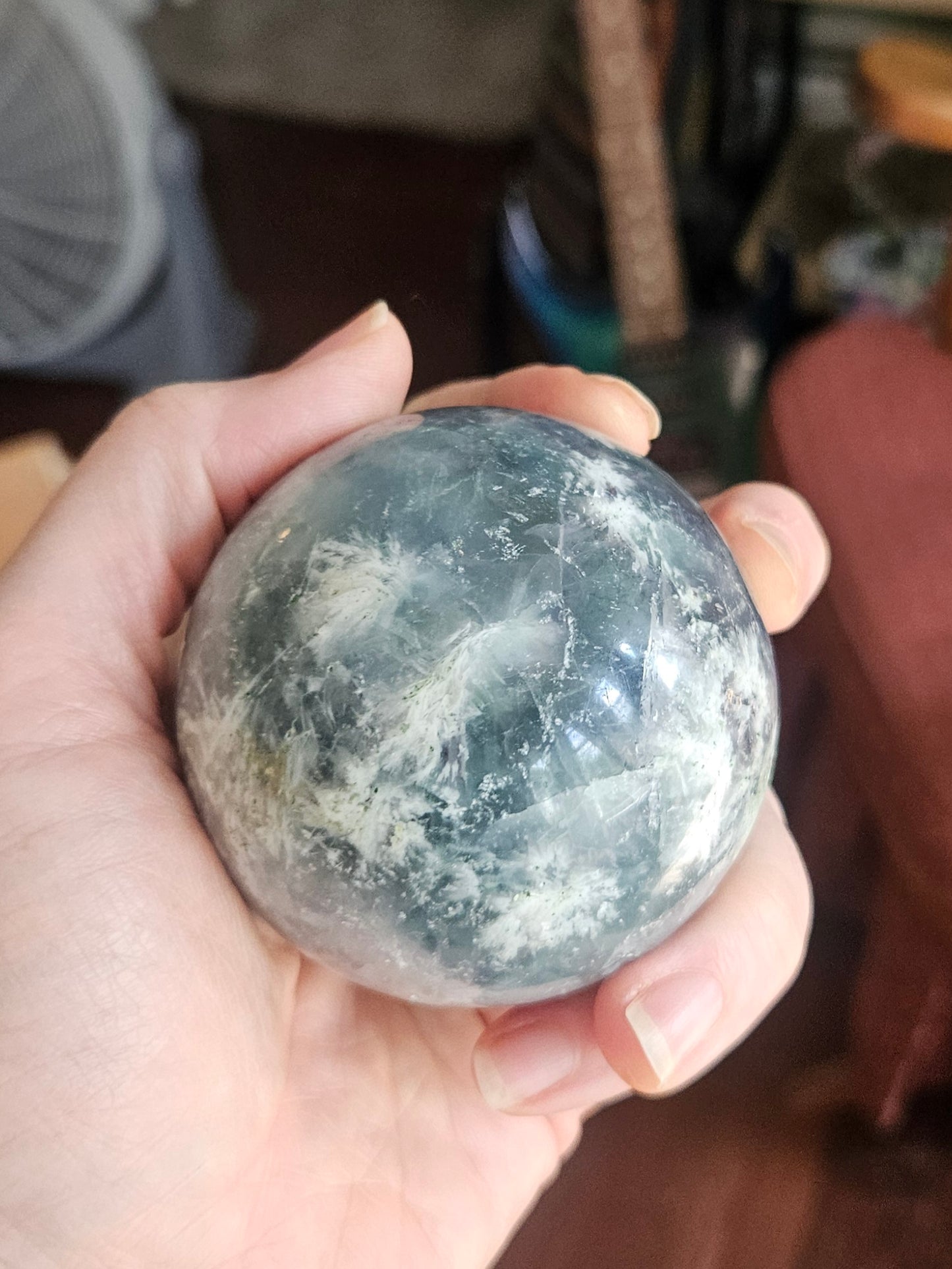 Feather Fluorite sphere