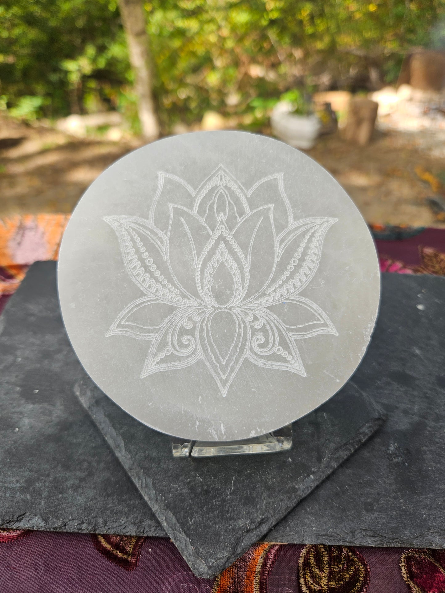 Beautiful carved Selenite charging plate