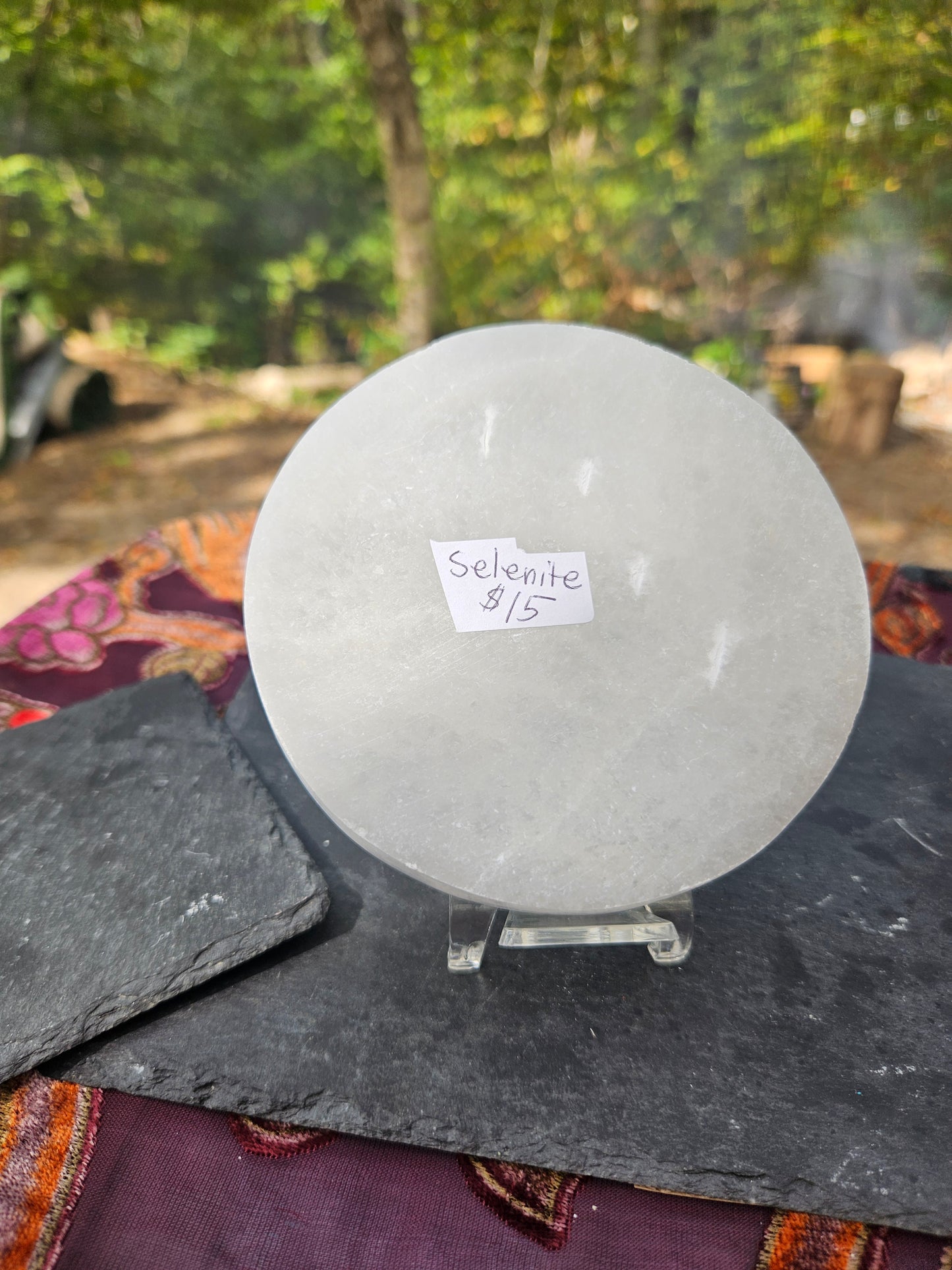 Beautiful carved Selenite charging plate