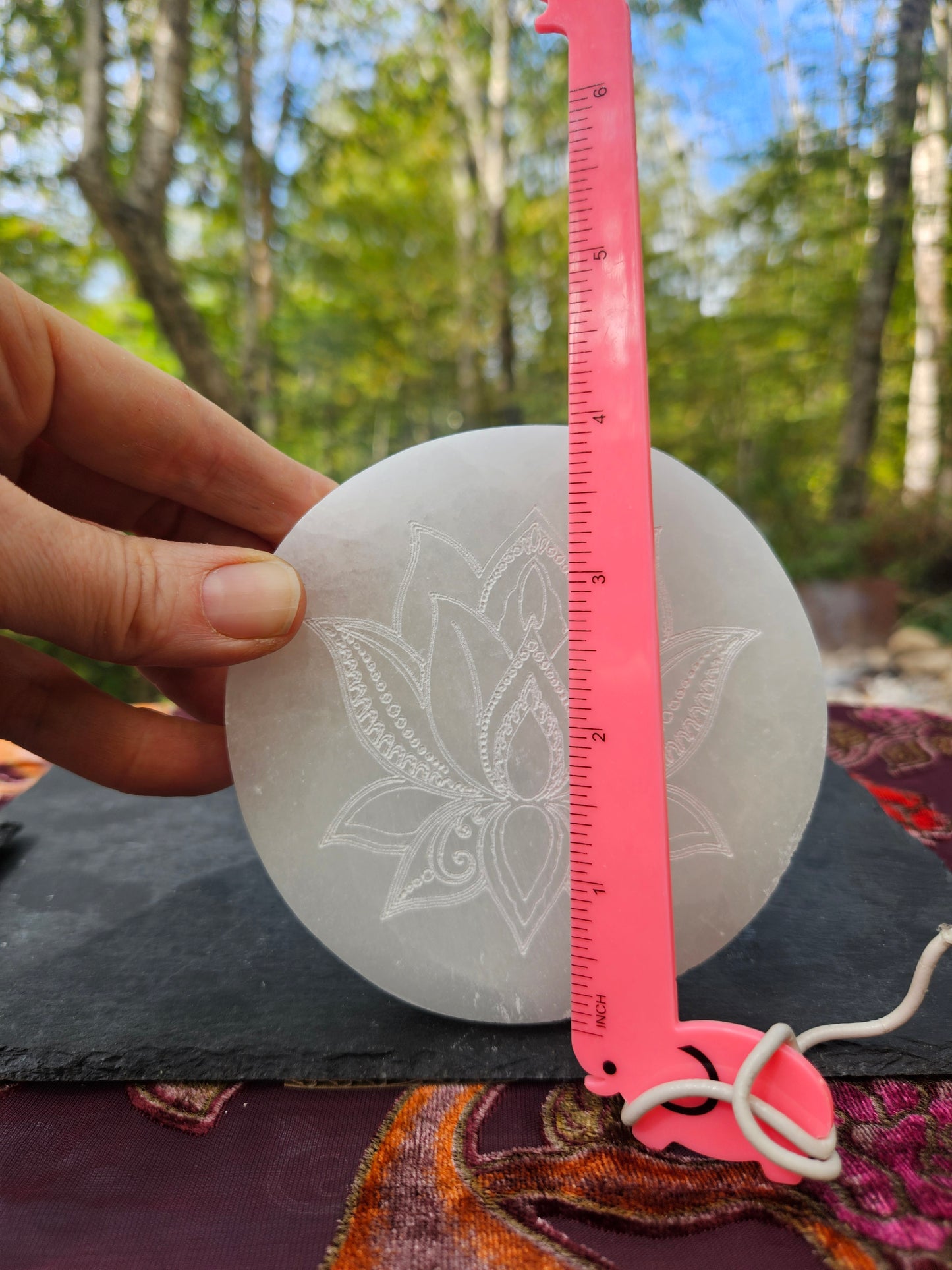 Beautiful carved Selenite charging plate