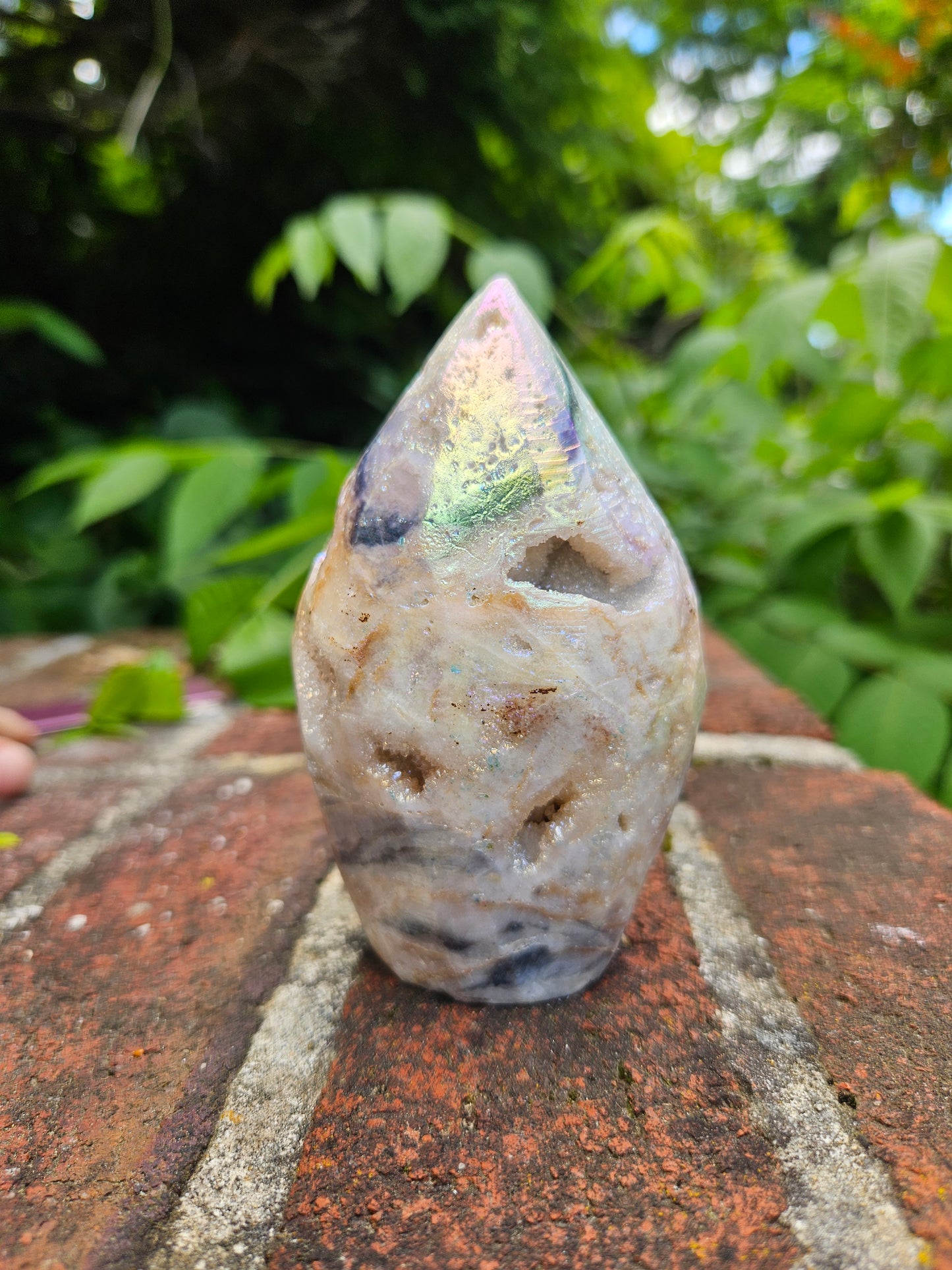 Peach Moonstone druzy flame Aura coated